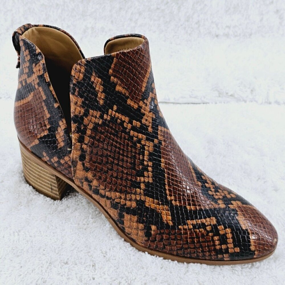 FRANCO SARTO Roar Cognac and Brown Embossed Snakeskin Bootie Sz 5.5  New No Box